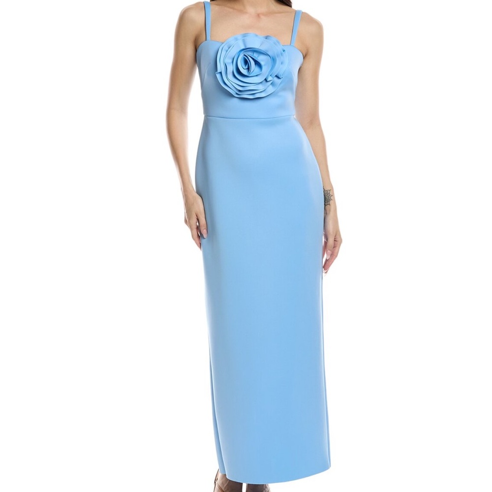 NWOT Eliza J large rose detail scuba fabric gown
